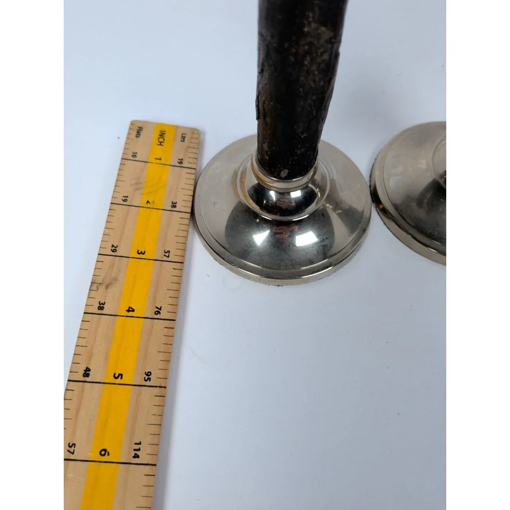 William Sonoma Walnut Bark / Silver Candle Sticks  8 1/4 in set of 2